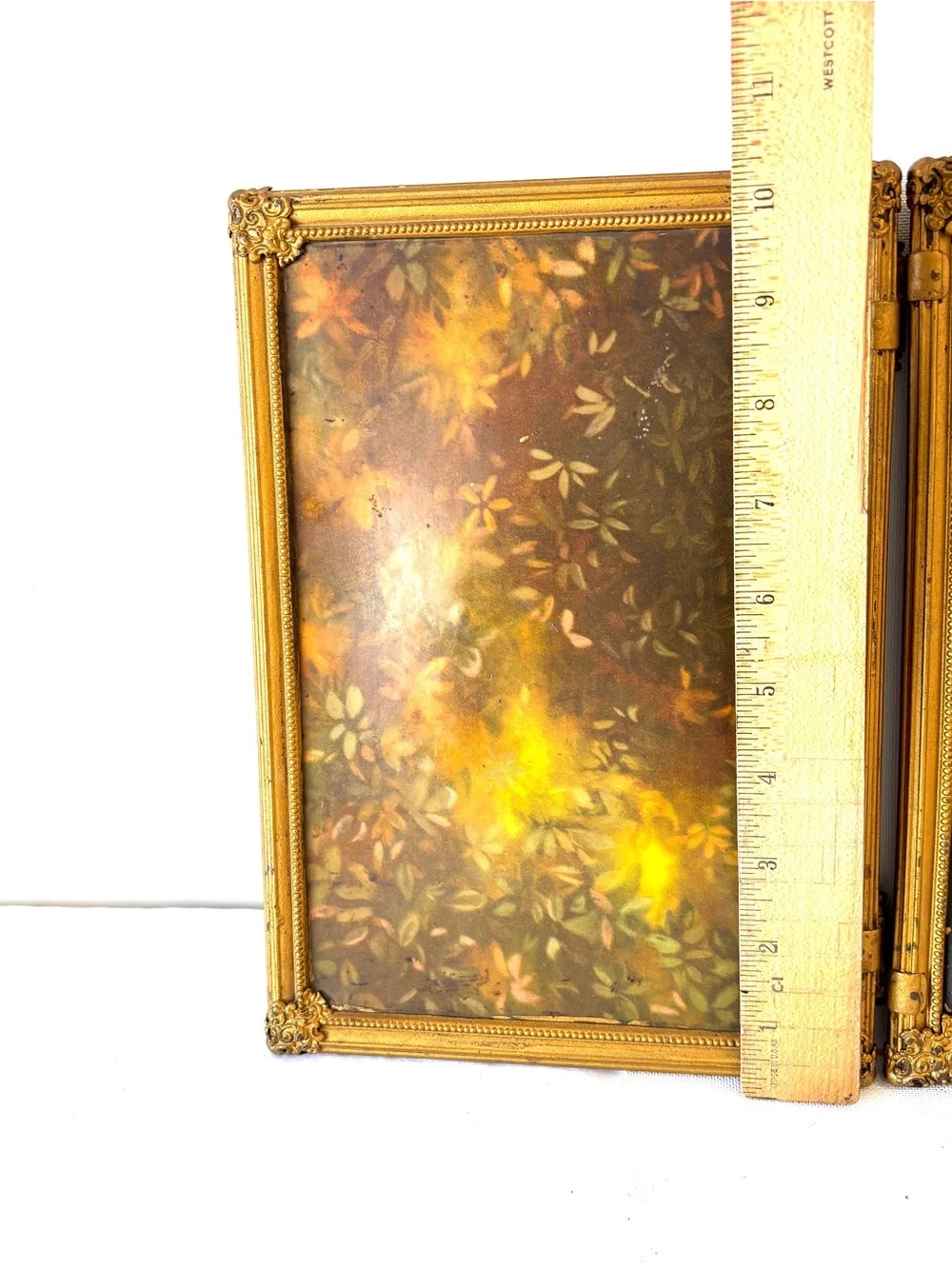 Mirror: Antique Victorian Beveled Tri-Fold Hanging Brass Indian Floral Wall Art